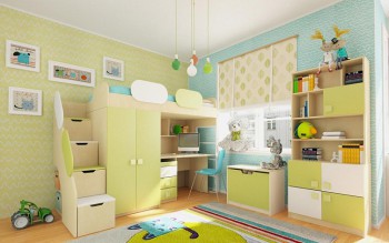 Детская комната Эппл (Зеленый/Белый/корпус Клен) в Решётах - reshyoty.mebel54.com | фото
