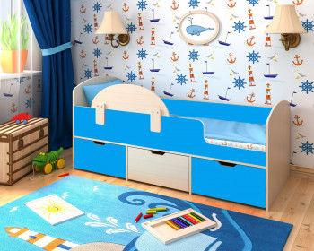 Кровать Малыш-мини с бортиком Дуб молочный/Голубой в Решётах - reshyoty.mebel54.com | фото