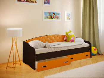 Кровать Софа-8 с мягкой спинкой (900х2000) Венге/Оранжевый в Решётах - reshyoty.mebel54.com | фото