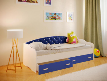 Кровать Софа-8 с мягкой спинкой со стразами (900х2000) Белый/Синий в Решётах - reshyoty.mebel54.com | фото