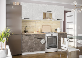 Кухонный гарнитур Нувель 2100мм белый/бетон коричневый в Решётах - reshyoty.mebel54.com | фото